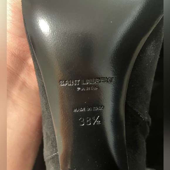 Saint Laurent - Suede Crystal Studded Babies 70 Ankle Boots 38.5 Black - Picture 6 of 12